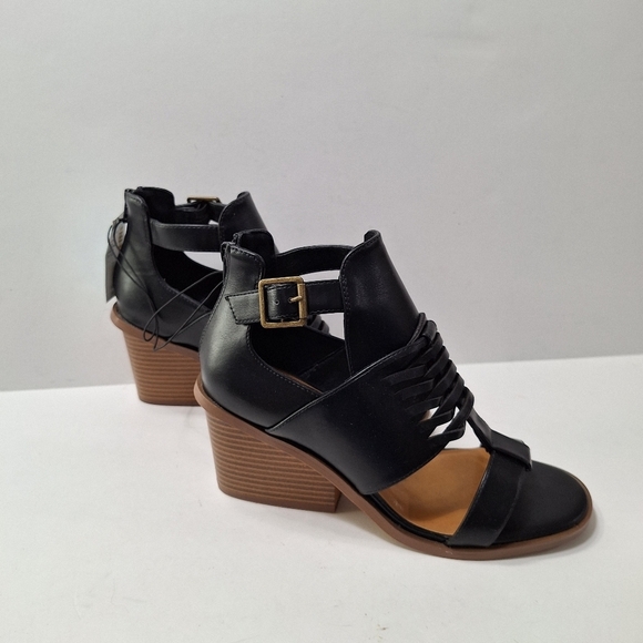 Ariana NEW Black SuperCush Gladiator Open Toe Woven Stacked Chunky Heel Shoe 9.5 - Picture 5 of 11